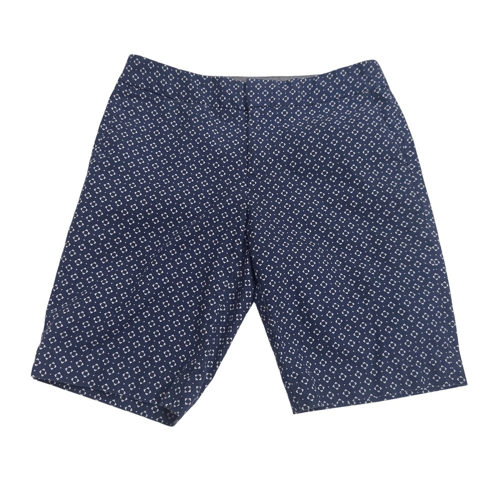 Banana Republic Hampton Fit Shorts Womens 0 Navy Blue White Geometric Tile Print